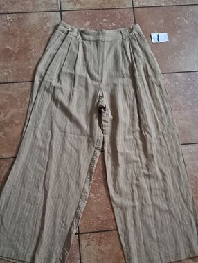 19 Cooper Beige Pinstriped Wide-Leg Chinos